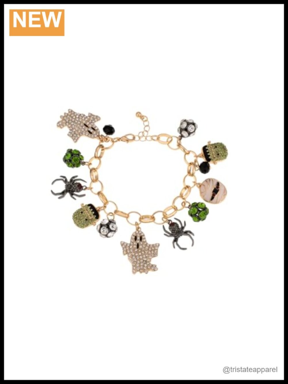 Halloween Charm Bracelet Ghost Spider Pendant Adjustable Chain 6.5 in